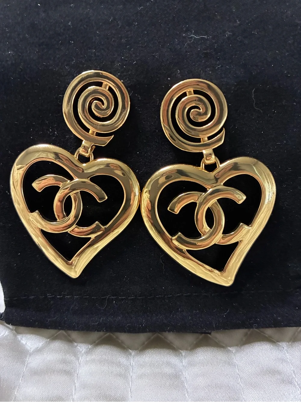 ChaneI Heart Logo Gold- Tone Earrings Vintage Style For Pierced Ears